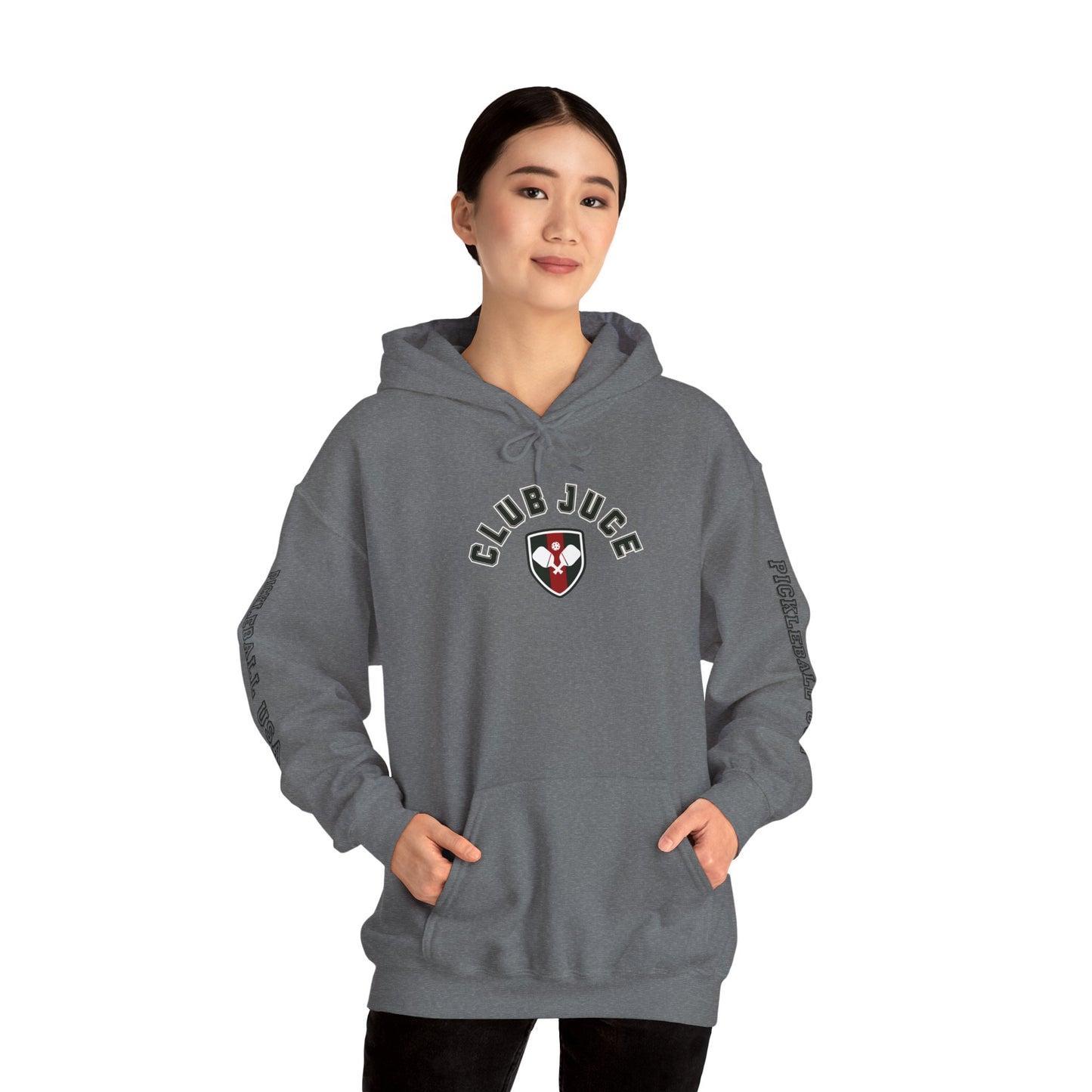 PICKLEBALL CLUB USA EMBLEN Unisex heavy duty hoodie with varsity letter sleeves